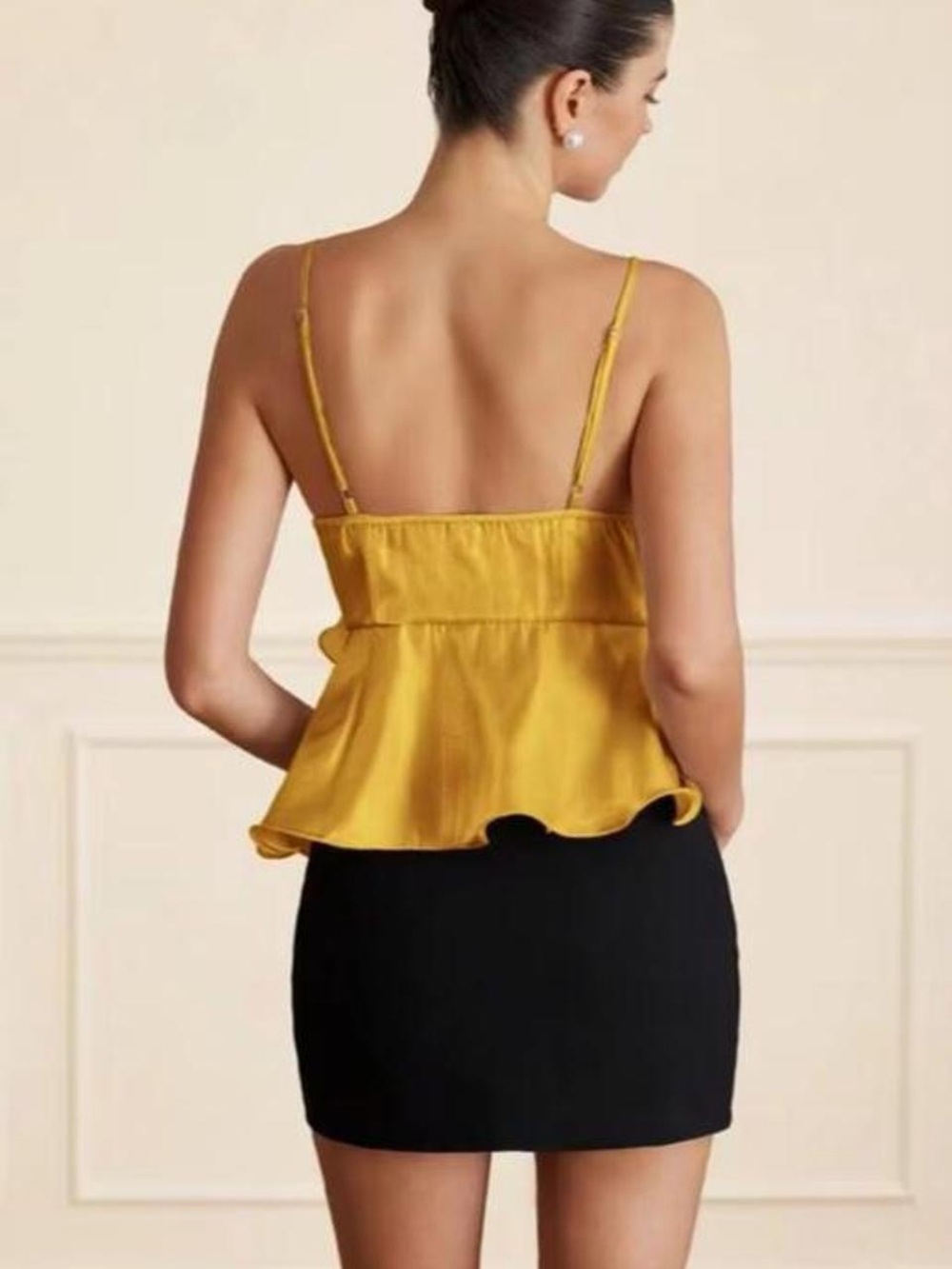 Yellow/gold Ruffle Organza Spaghetti Strap Top - Picture 2 of 4